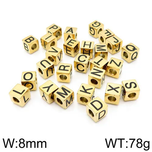 Manufacturer Fashion 26 English Letter Pendant Personalized Stainless Steel Square Bead DIY Bracelet Jewelry Accessories