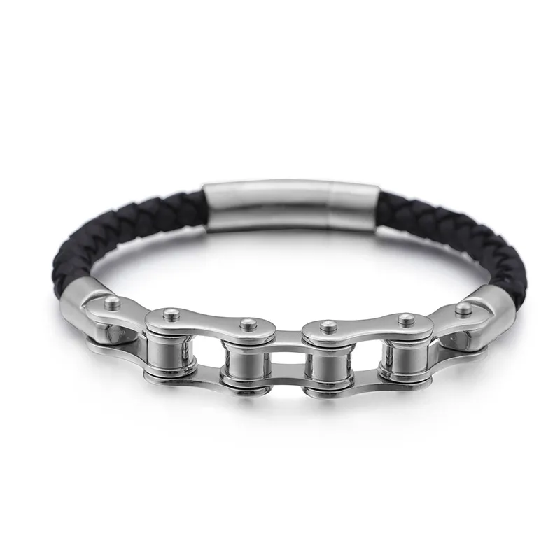 Street Trend Fashion Leather Bracelet Personalized Stainless Steel Bicycle Chain Bracelet