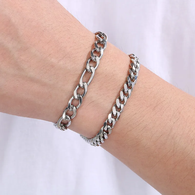 Wholesale Fashion Stainless Steel Cuban Chain Fried Dough Twists Chain Double Layer Overlay Hip Hop Bracelet for Men and Women