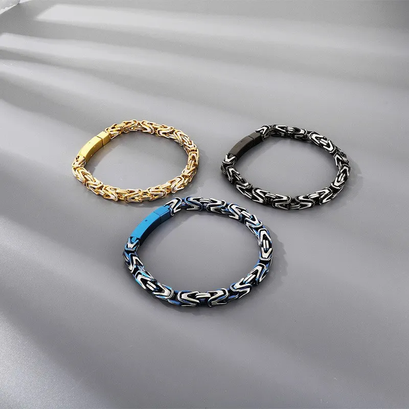 Hip Hop Street Fashion Stainless Steel Front and Back Chain Splicing Emperor Chain Charm Men's Bracelet&Necklace