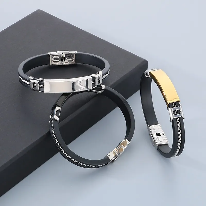European and American Style Silicone Paired with Stainless Steel Bracelet for Fashionable Men's Jewelry
