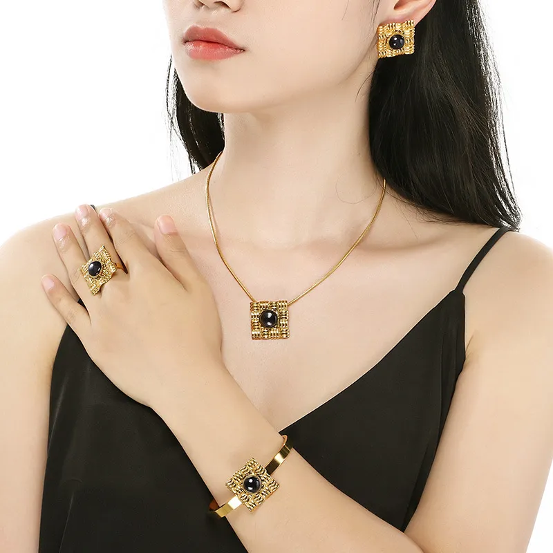Stylish Four-Piece Earring Set with Beautiful Inlaid Stone Accents
