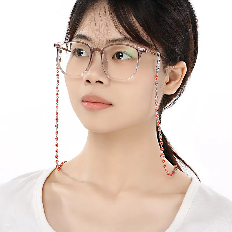 Fashionable Eyeglasses Chain with Devil's Eye Design Women's Trendy Copper Chain