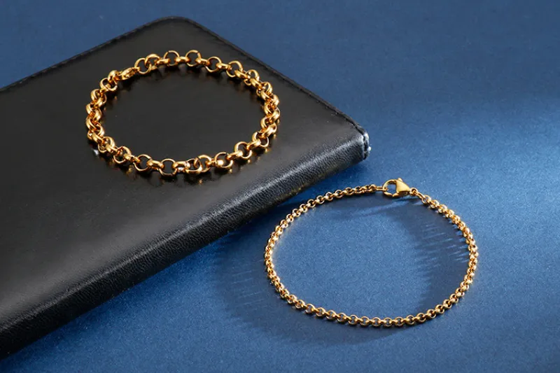 Wholesale Punk Jewelry Multi-Size Bracelet Stainless Steel Simple Silver Gold Chain Bracelet
