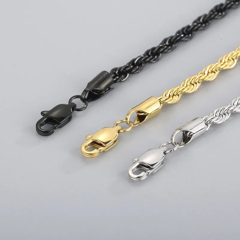 Fashion Minimalist Men's Bar Buckle Bracelet 4/6/8mm Twisted Rope Chain Jewelry Wholesale