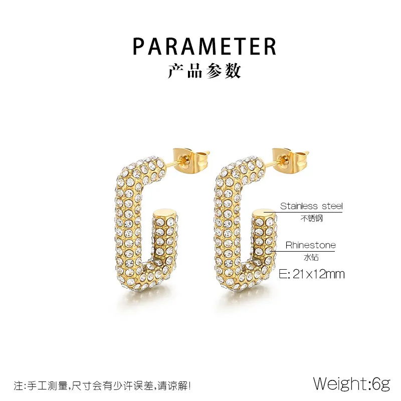 Popular Full Rhinestone Oval Stainless Steel Huggie Earrings Elegant Geometric Jewelry Wholesale