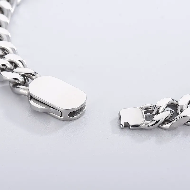 Four-Sided Polished Vacuum Plated Gold Cuban Bracelet, Ins Jewelry, Niche Rock and Hip-Hop Stainless Steel Men's Necklace Set