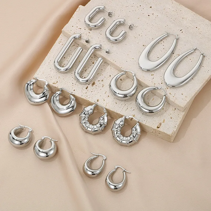 European American U-Shaped Smooth Ear Buckles 18K Gold-Plated Stainless Steel Hollow Earrings