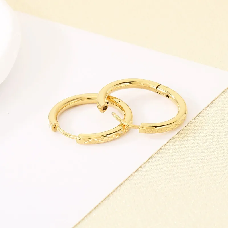 Stainless Steel Creative Texture Pattern Circular Temperament Girl Earrings Fresh Artistic Jewelry