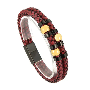 Men's Fashion Stainless Steel Metal Accessories Double-Layer Braided Leather Rope Bracelet