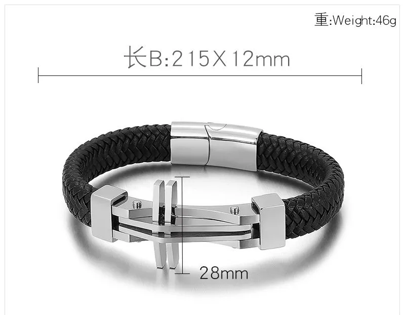 Kalen Fashion Stainless Steel Creative Cross Men's Woven Cowhide Leather Bracelet