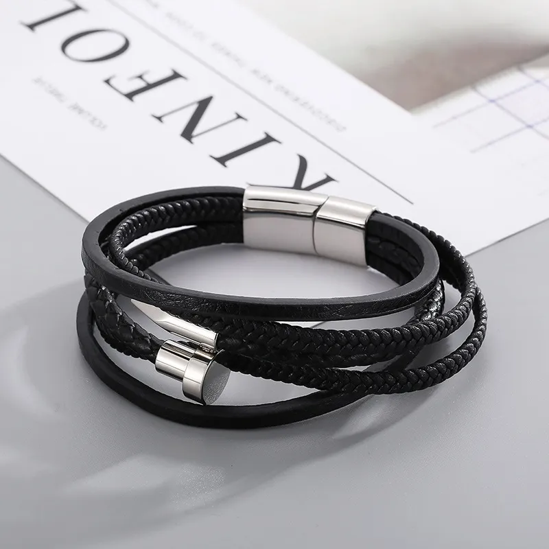 Jewelry Wholesale Stainless Steel Nails Creative Multi-Layer Woven Leather Bracelet