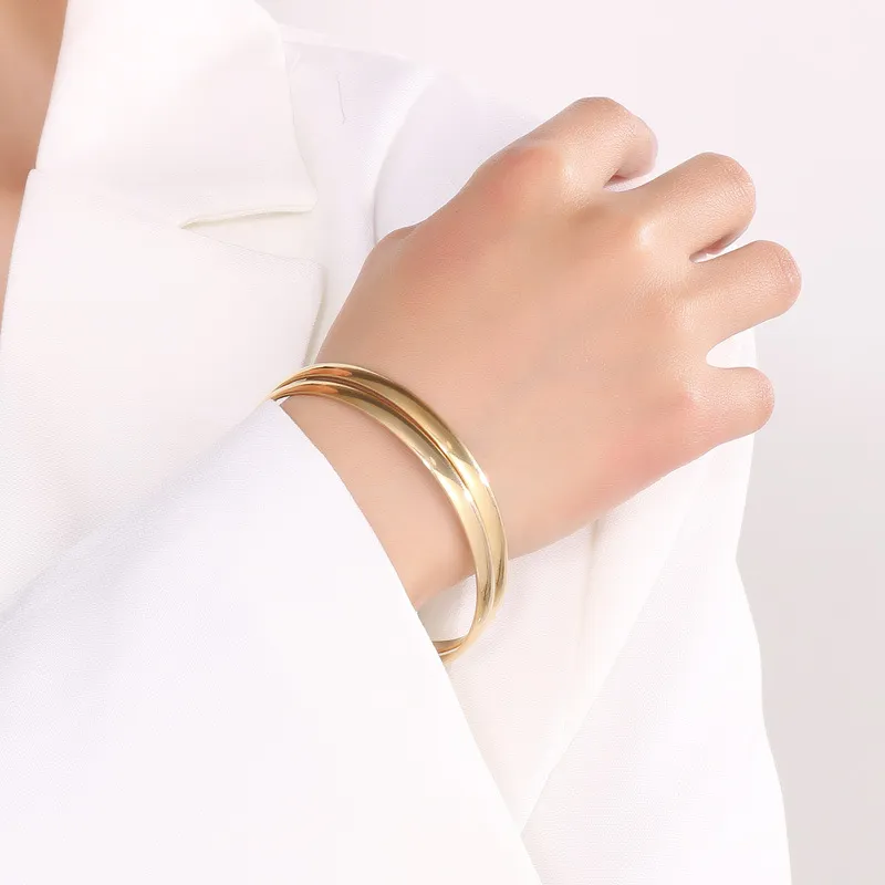 Stylish 18K Gold Plated Multi-Layered Stainless Steel Bangles