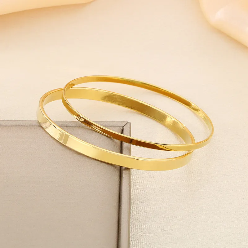 Classic Fashion Plain Circle Smooth Stainless Steel Multi Layer Stacked Polishing Bracelet Jewelry Wholesale