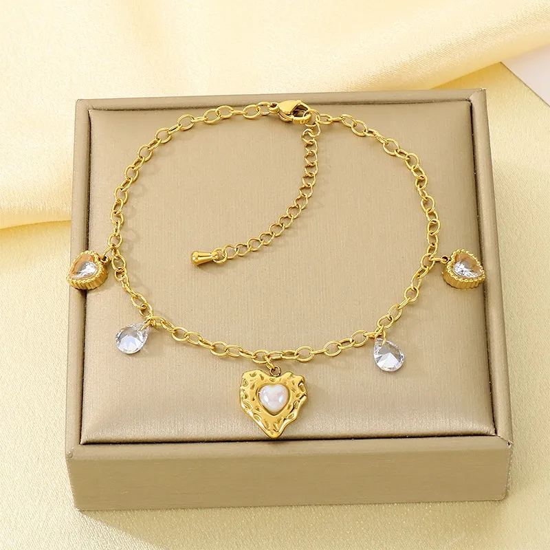 Stainless Steel Anklet Chain with Heart-Shaped Starfish Element Foot Decoration