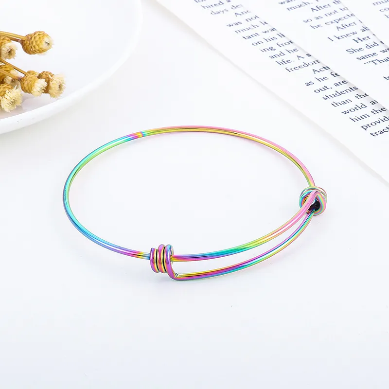 Factory Wholesale Adjustable Steel Wire Coil Bracelets Multi-Color Adjustable Stainless Steel Bangles for Women