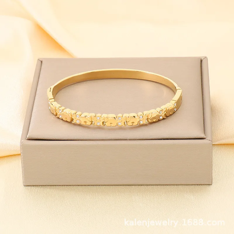 European and American Style Irregular Diamond-Encrusted Stainless Steel Bangles for Women