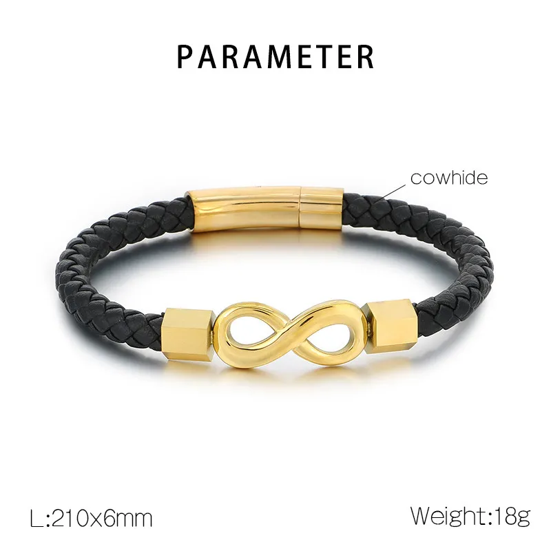 European and American Fashion Stainless Steel Creative 8-Shaped Accessory Men's Woven Leather Rope Bracelet