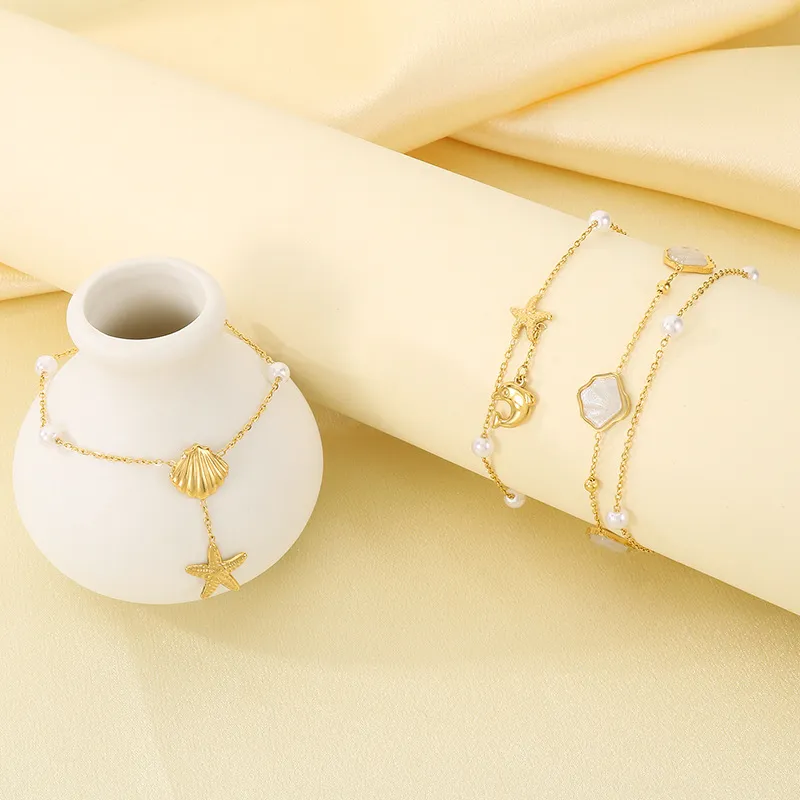 Stainless Steel Starfish Shell Pendant Anklet Chain Women's Fashion Jewelry