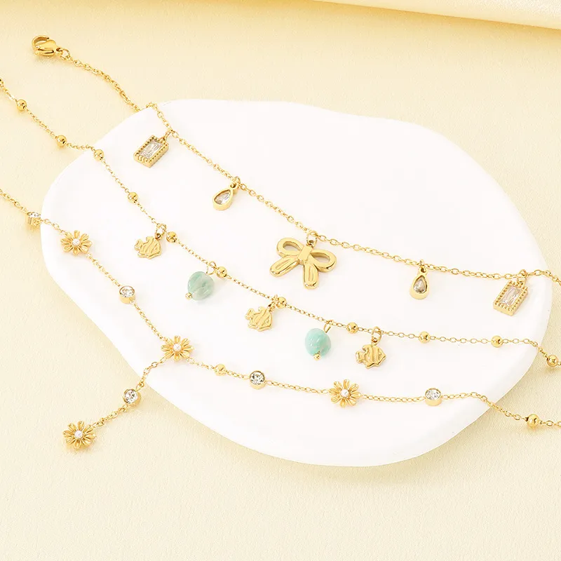 Fresh Sweet Vacuum 18K Gold Plated Stainless Steel Anklet Forest Girl DIY Tassel Foot Chain
