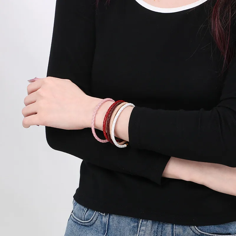 Jewelry Wholesale Niche Design Ins Style Stainless Steel C-Shaped Open Woven Leather Bangle