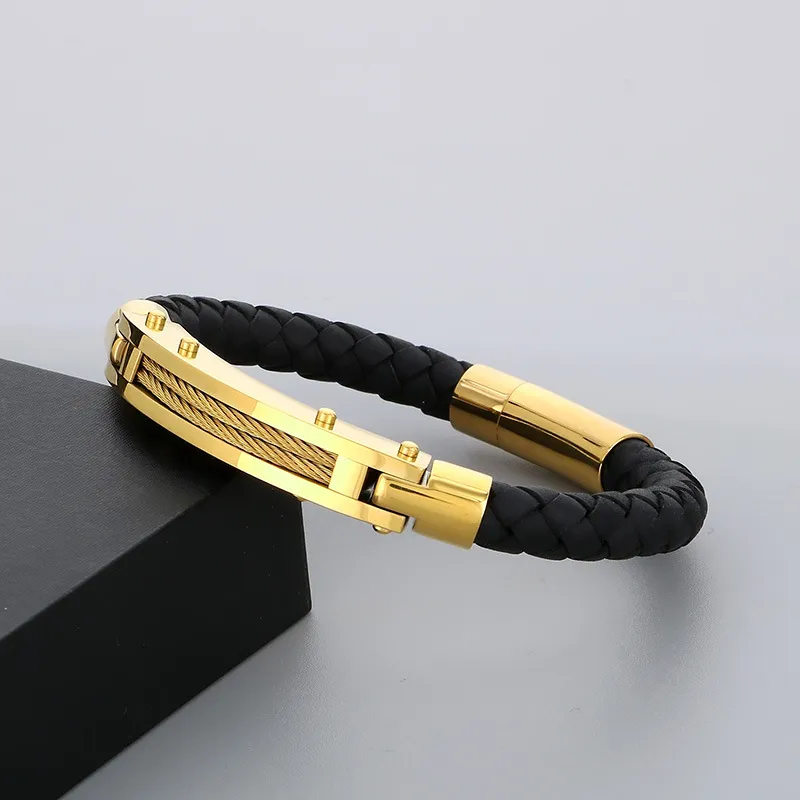 European and American Fashion Personality Stainless Steel Creative Woven Bracelet Men's Leather Bracelet