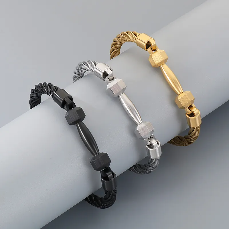 Trendy and Personalized Stainless Steel Creative Barbell Men's Steel Wire Bracelet Jewelry