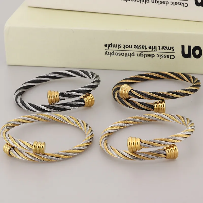 Personalized Stainless Steel Winding Geometric Steel Wire Rope Open Bangle Accessories
