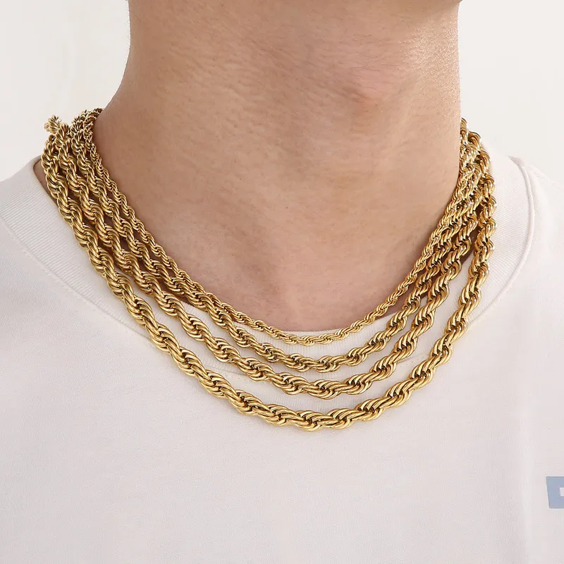 Simple Style Stainless Steel Multi Size Necklace Fried Dough Twists Rope Chain Lovers Necklace
