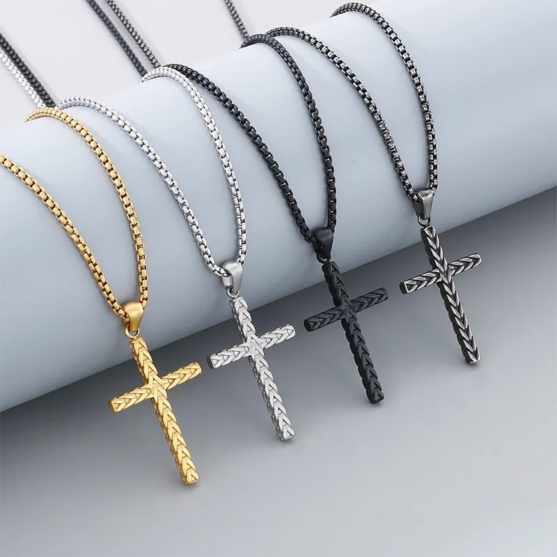 Stainless Steel Jewelry Vintage Wheat Spike Cross Hip-Hop Necklace