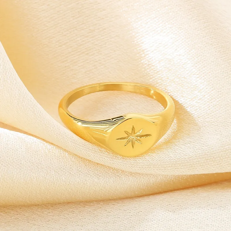 Smooth Octagonal Star Ring Stainless Steel 18K Gold-Plated Ring
