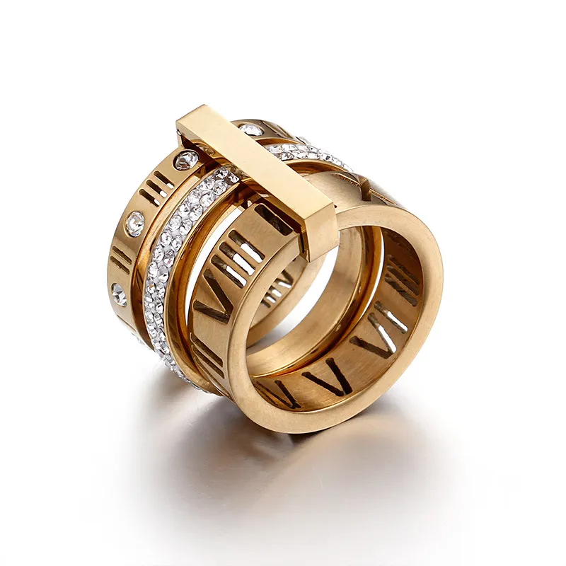 Elegant and Fashionable Stainless Steel Rhinestone Roman Numeral Jewelry Women's Ring