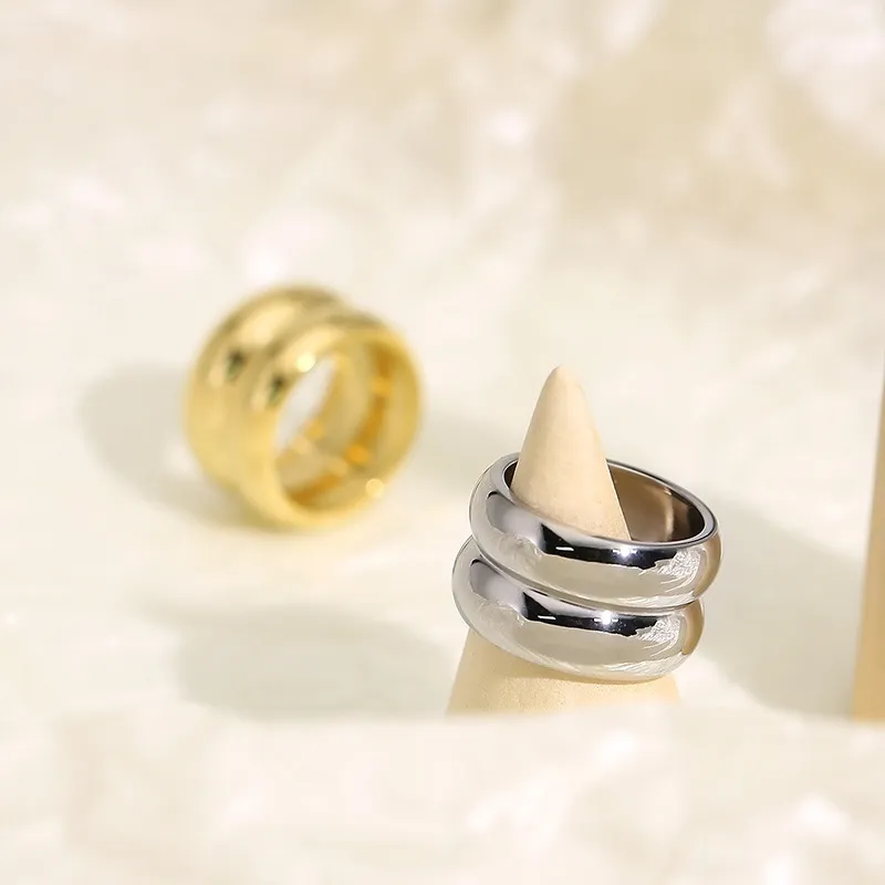 Vintage Ins Double Circle Polished Ring Stainless Steel Ring Women Jewelry Wholesale