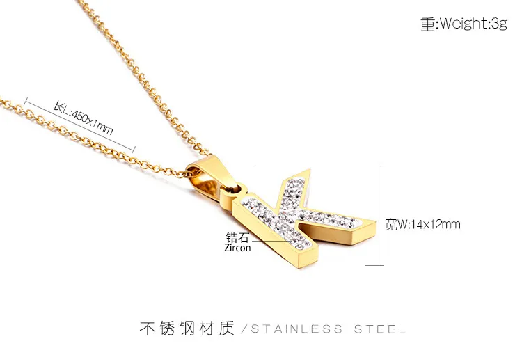 Women's Stainless Steel Full-Diamond 26 English Letters DIY Pendant Diamond-Embedded Collarbone Necklace