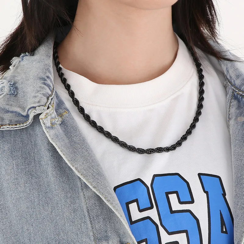 Simple Style Men and Women's Stainless Steel Multi Size Woven Fried Dough Twists Chain Necklace