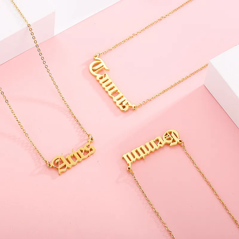 Simple 12 Zodiac Signs English Letter Necklace 18K Gold Personalized Fashion Stainless Steel Necklace Wholesale