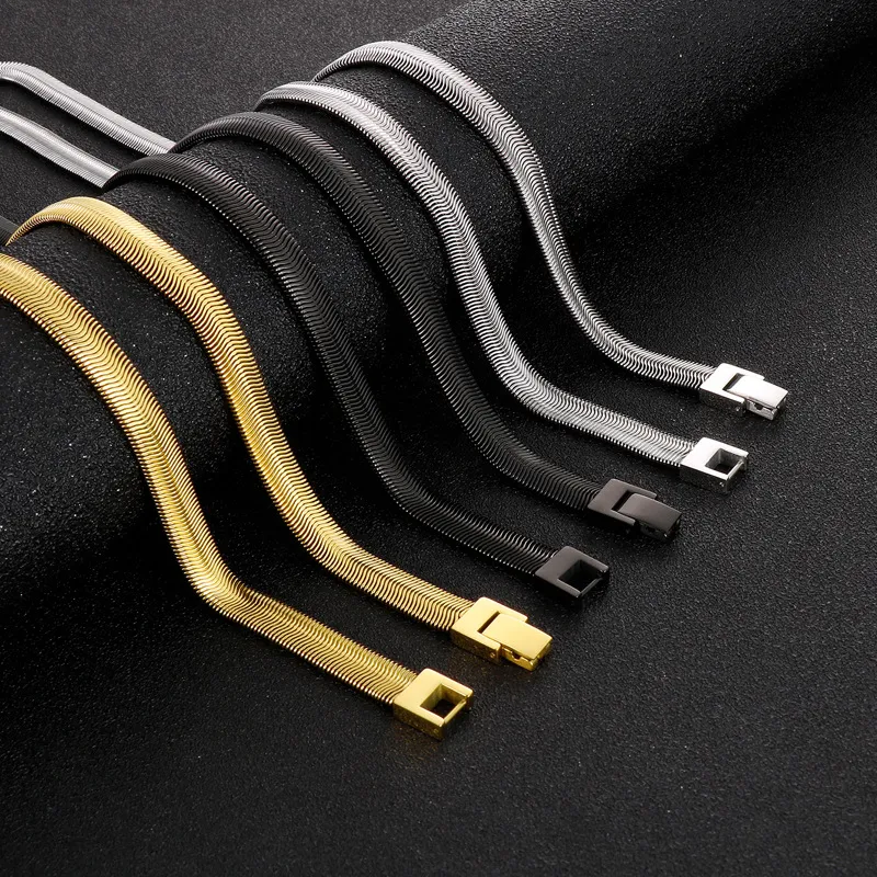 a Drop-Shipment Minimalist Jewelry Buckle Trendy European and American Hip-Hop Style Flat Snake Bone Chain Stainless Steel Necklace for Men and Women