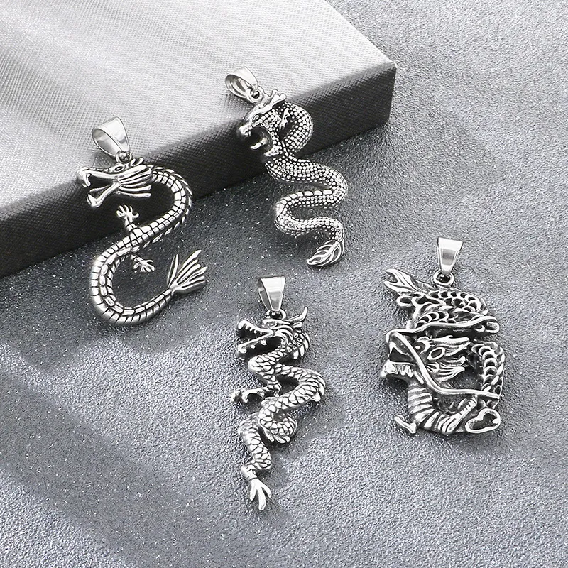 Mighty Flying Dragon Direct Sales Stainless Steel Accessories Ethnic Style Retro Personality Zodiac Dragon Stainless Steel Men's Pendant