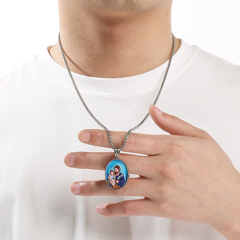 Kalen's New Fashionable Stainless Steel Oval Retro Portrait Men's Pendant Jewelry Wholesale