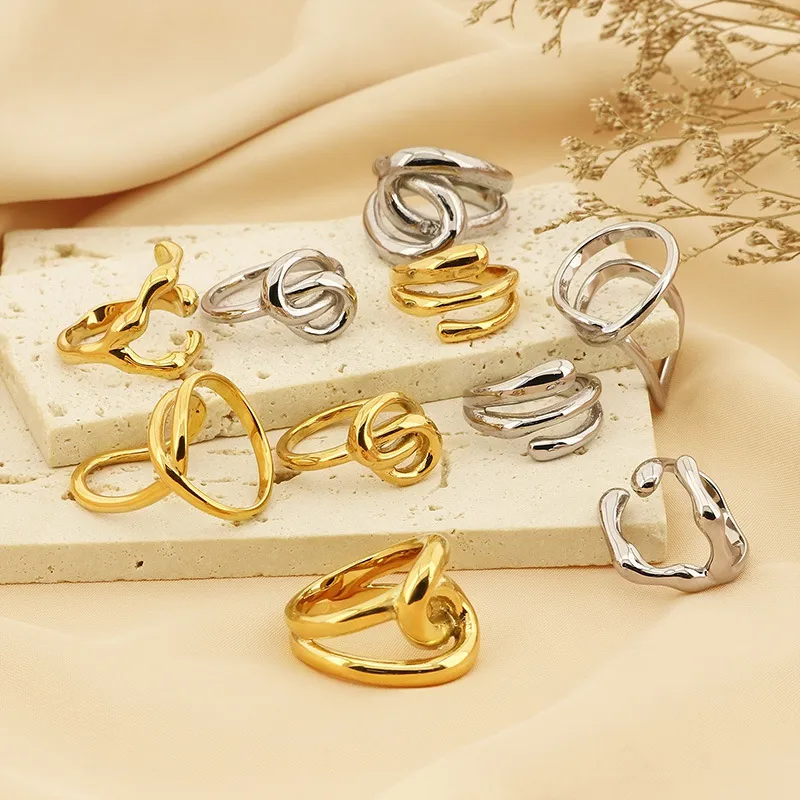 Personality Line Exaggerated Ring Knot Twist Bamboo Joint Stainless Steel Snake-Shaped Ring
