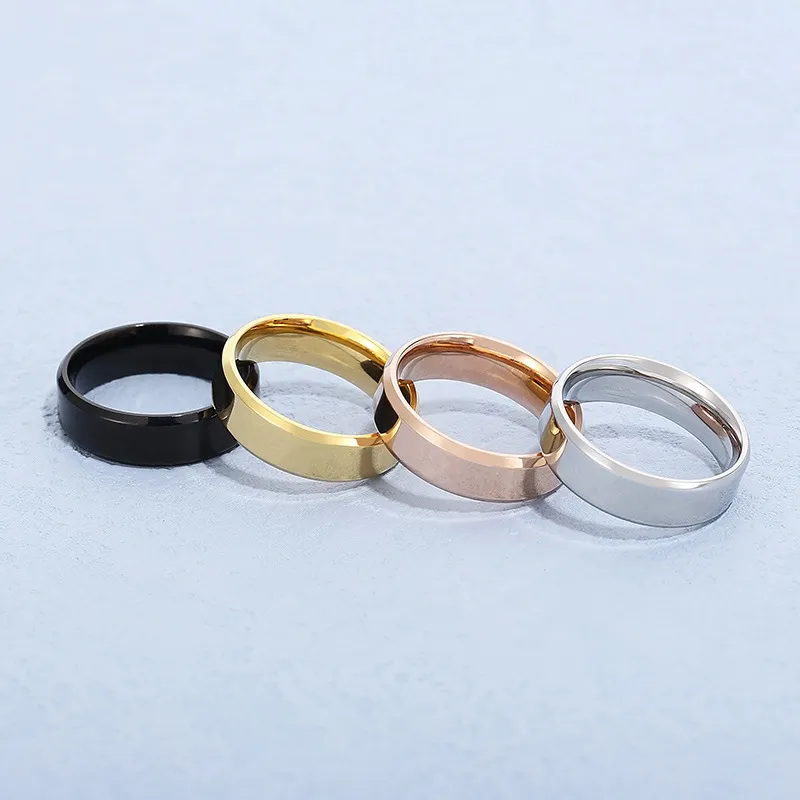 New Arrival 4/6mm Double-Bevel Polished Mirror Stainless Steel Minimalist Couple Rings Jewelry