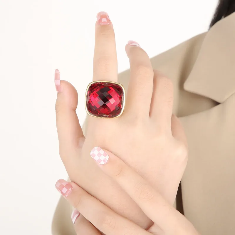 Fashion Jewelry Crystal Glass Stainless Steel Rings Multi-Color Vintage Finger Rings Wholesale