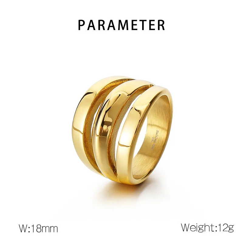 Stainless Steel Geometric Lines Personalized Three-Layer Ins Style Men's Atmospheric Ring