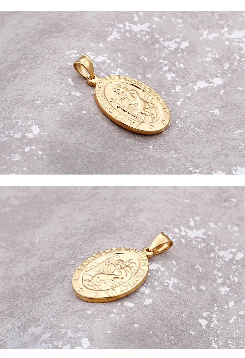 Komi Saint Benedict Christian Stainless Steel Disc Necklace Priest Exorcist Pendant