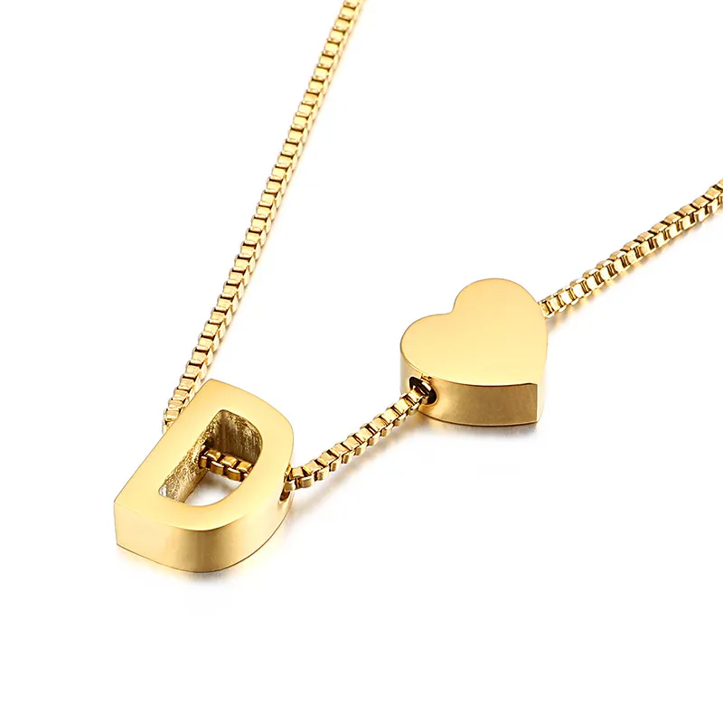 Stylish 26 Capital Letters Heart-Shaped Pull-out Stainless Steel Necklace
