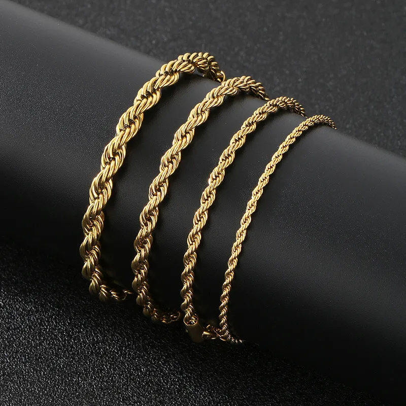 Cross-Border Versatile Vegetarian Bracelet, European and American Popular Hip-Hop Adjustable Fried Dough Twists Chain Stainless Steel Necklace