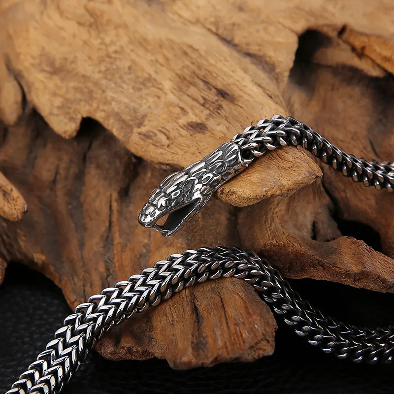 Stainless Steel Cast Double Snake Head Necklace Punk Style Jewelry