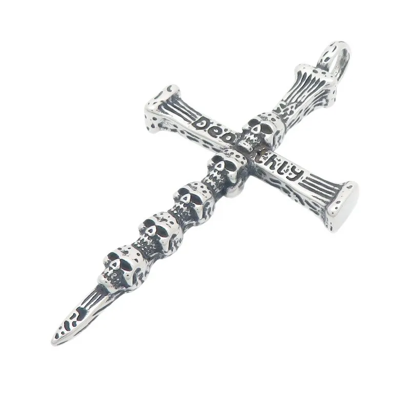 Creative Breathing Whistle Can Blow and Decompress Pendant, Exaggerated Blackening Ghost Head Cross Stainless Steel Men's Pendant