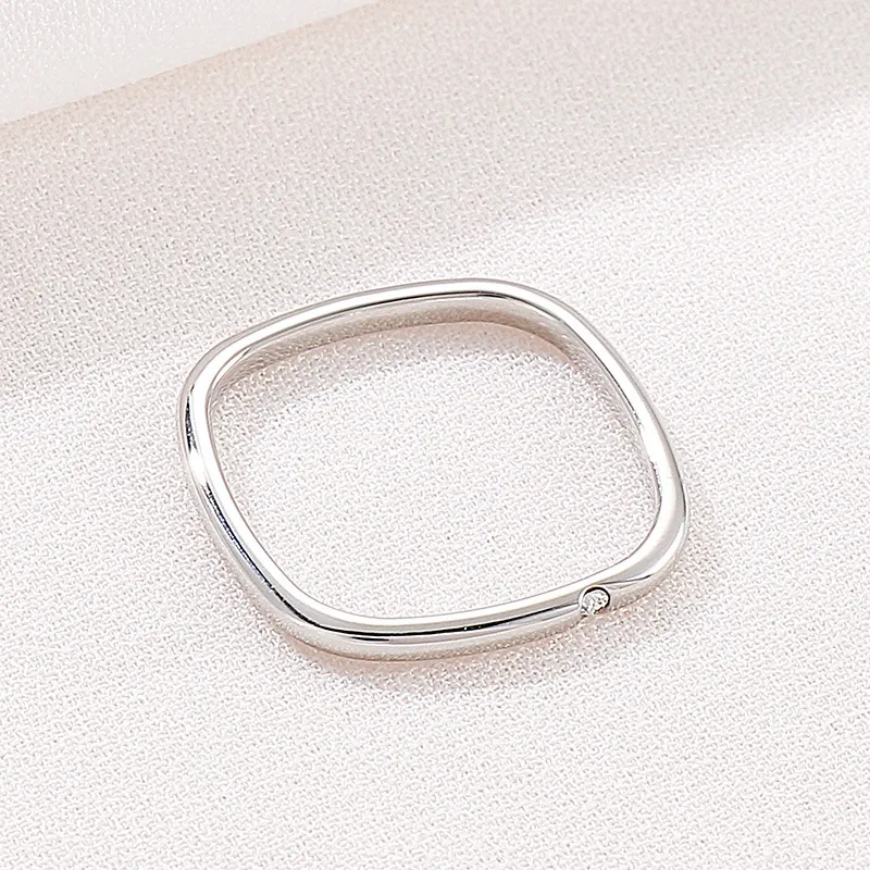 Chic Plain Square Ring with Diamonds for Couples - Perfect for Index Finger