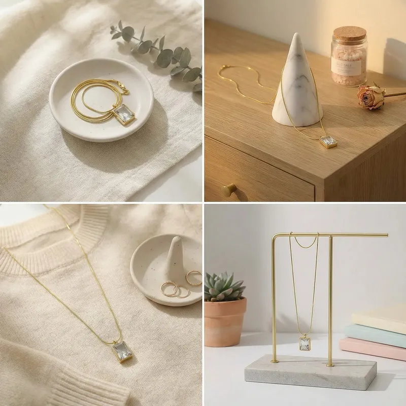 Personalized Square Multi-Color Glass Pendant Necklace Snake Bone Chain 18K Gold-Plated Stainless Steel Necklace Wholesale